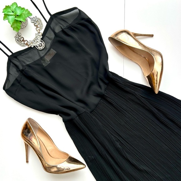 Vintage Black Sheer Micro Pleated Slip Dress Lady Carol of New York Union Made L - Picture 1 of 9
